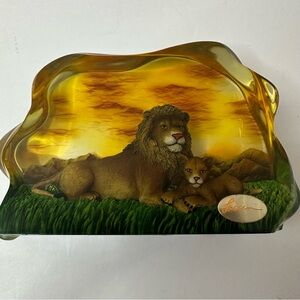 Christian Riese Lassen Lion and Cub Acrylic Paperweight